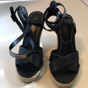 Espadrille Cork Wedges Black and Tan